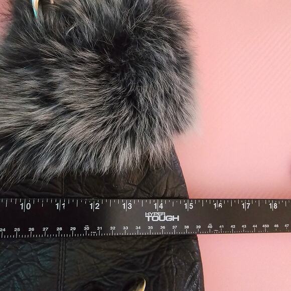 Galaday Removeable‎ Fur Detail Crinkle Leather Handbag Shoulder Purse Tote Black - Picture 14 of 16